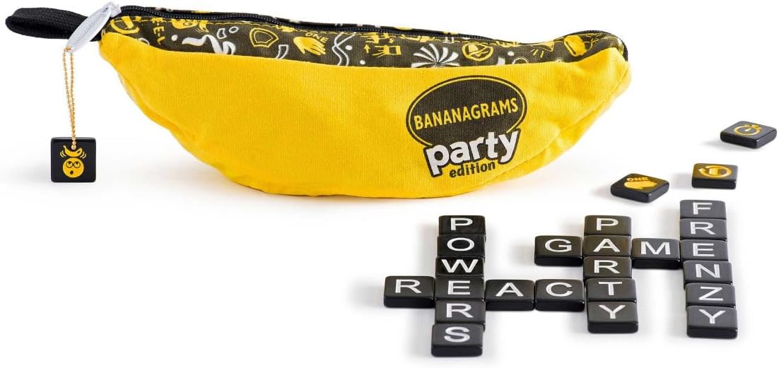 Bananagrams Classic Word Game – Fast-Paced Spelling & Anagram, Family & Travel Game , 144 Letter Tiles in Portable Banana Pouch, 1–8 Players, Educational Wordplay Fun for Ages 7+