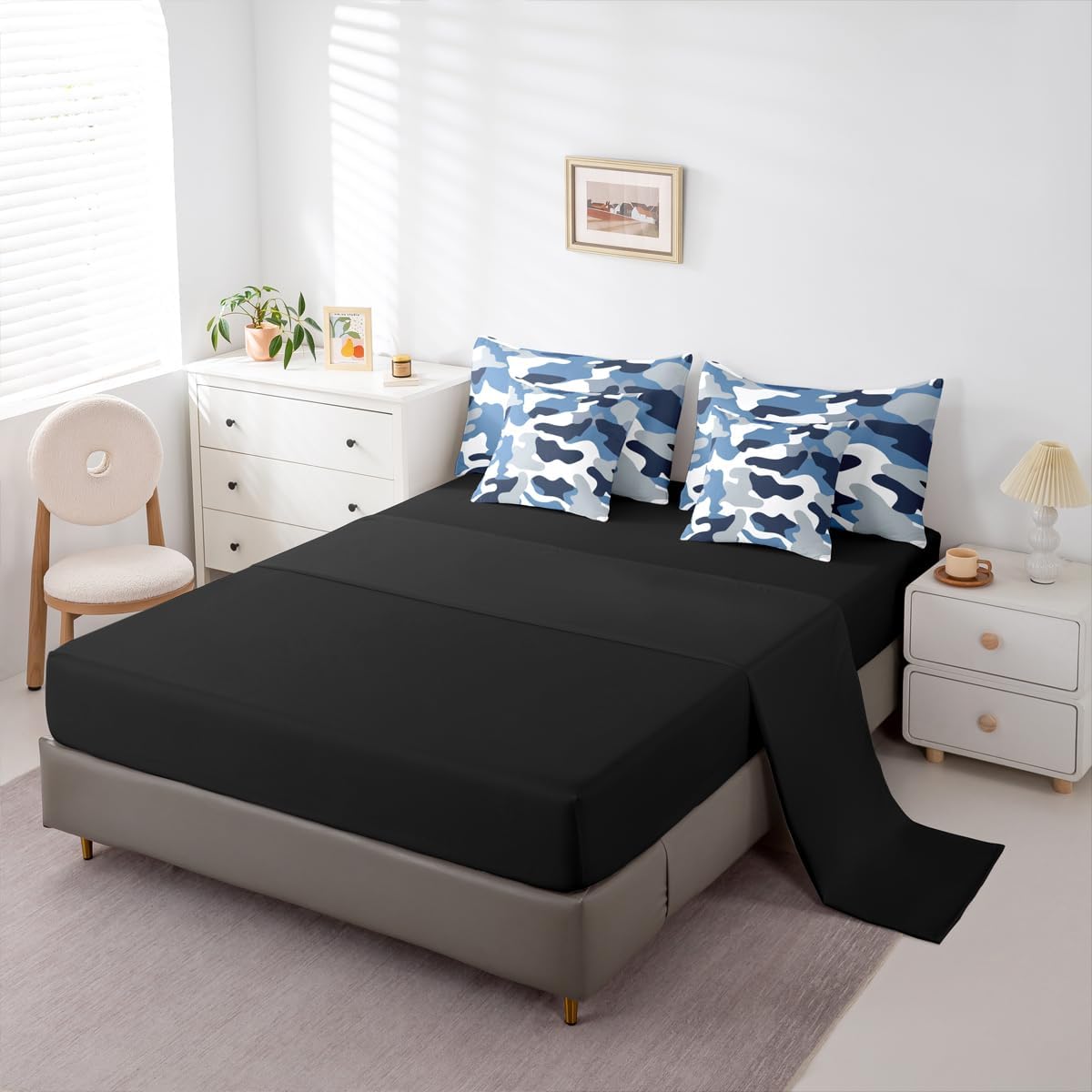 Erosebridal Chemistry Comforter Set with Sheets Full Size Periodic Table of Elements Bed in A Bag 7 Piece Science Chemistry Lovers Bedding Set for Kids Boys Children Bedroom Modern Black Bed Sets
