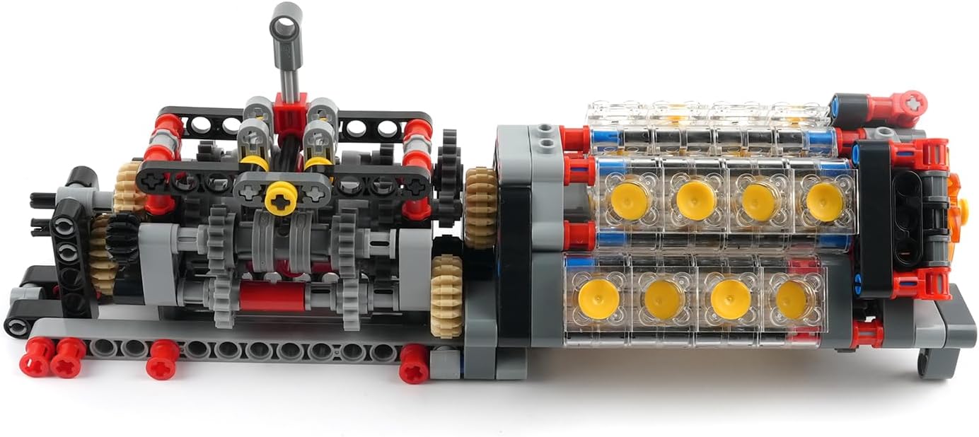 Building Blocks 6 Speed Gearbox with V16 Engine Model for MOC Power Functions