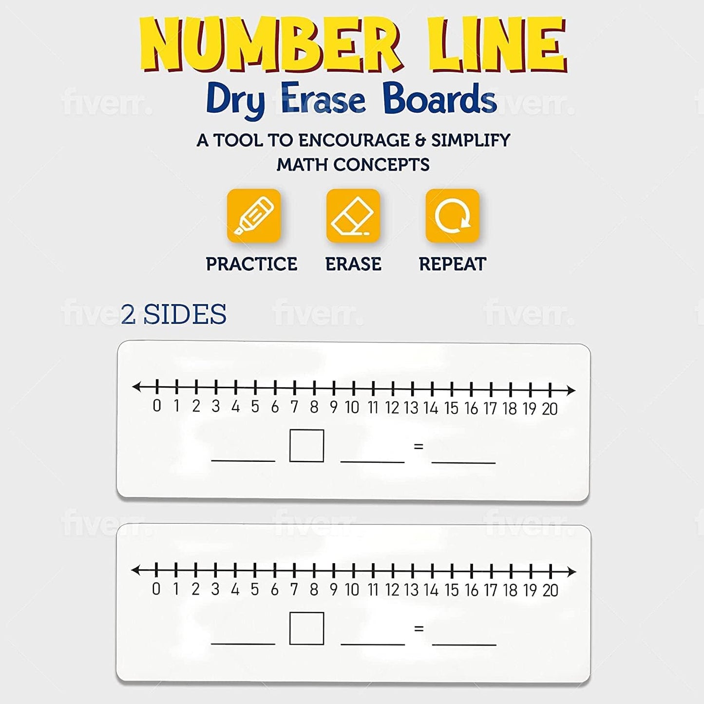 SCRIBBLEDO Dry Erase Number Line Board 4”x12” Inch Lapboard Double Sided White Board Featuring 0-10 Number Line On One Side 0-20 On The Other for Students Desk Whiteboard Math Manipulatives