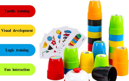 Quick Cups Games for Kids Intellectual Flying Stack Cups,Stacking Cups Games Parent-Child Interactive Game with 24 Picture Cards, 30 Cups