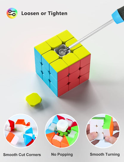 Vdealen Speed Cube Set, 2x2x2 3x3x3 Pyramid Magic Cube Set, Puzzle Cube Toys Birthday Party Christmas Stocking Stuffers Gift for Kids Teens Adults(Carbon Fiber Sticker)
