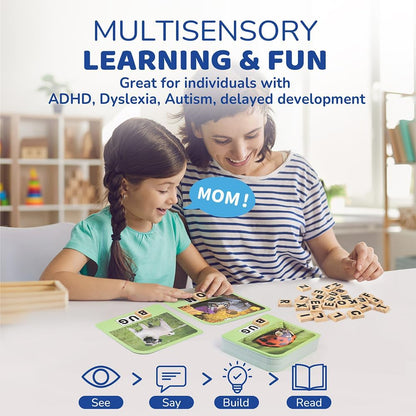 BenBen Spelling Games, 224 Flashcards, 208 Wood Letter Tiles, 1-4 Players, Learning Games for Kids 4-8, Educational Toys for Kindergarten 1st 2nd Grade, Preschool Classroom Must Haves