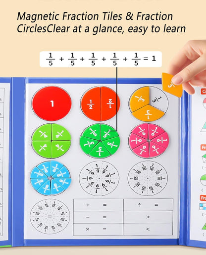 Magnetic Fraction Educational Puzzle for Kids, New Magnetic Fraction Tiles & Fraction Circles, Math Manipulatives Enhance Early Primary School Students Mathematical Skills(Hippo Style)