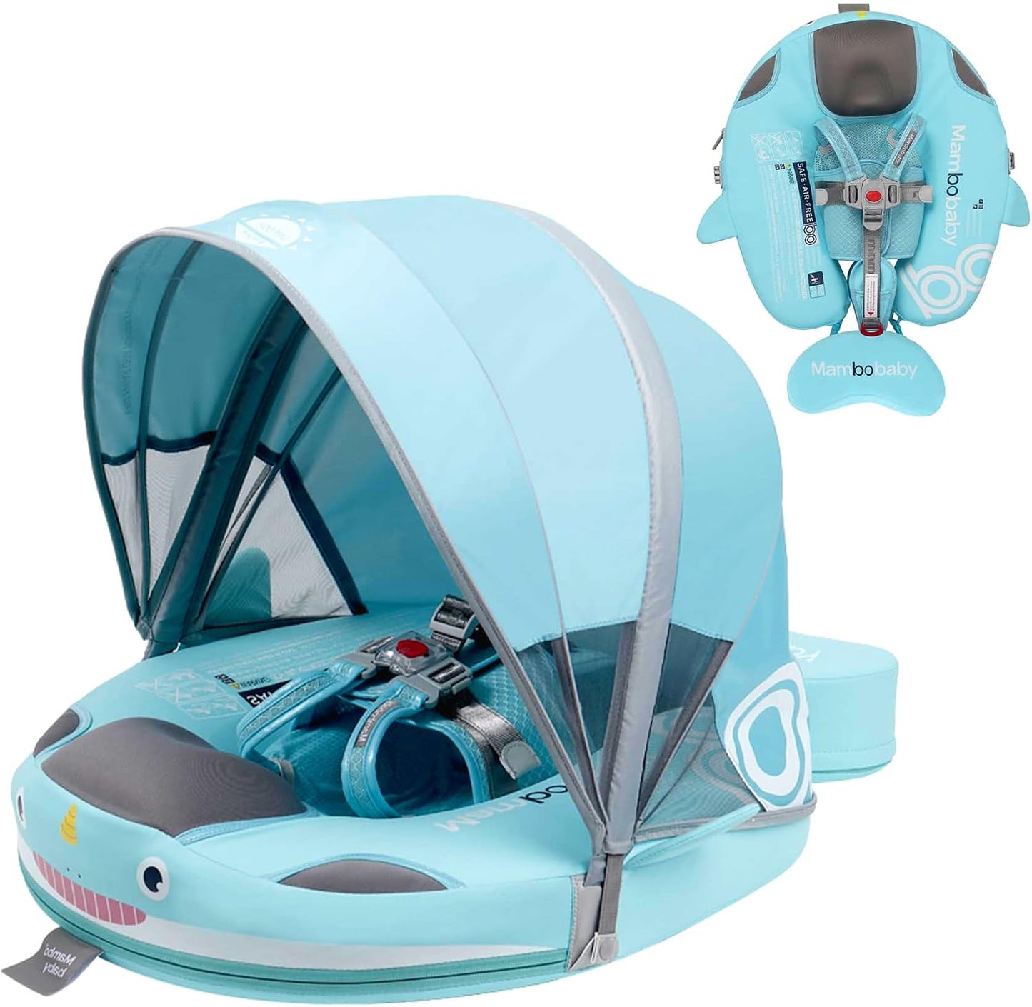 Baby Pool Float with UPF50+ 3D Adjustable Canopy, Add Tail Mambobaby Float Non Inflatable Infant Floats for Pool, Cartoon Narwhal Baby Floats (NPink with Canopy-U05NPCTLUROHML01U05)