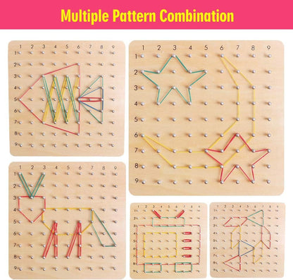 Skrtuan Wooden Geoboard with Pattern Cards & Rubber Bands, Montessori STEM Educational Toy for Kids 3-5 5-8 Years Old, Brain Teaser Puzzle Game for Geometry Learning and Creative Shapes