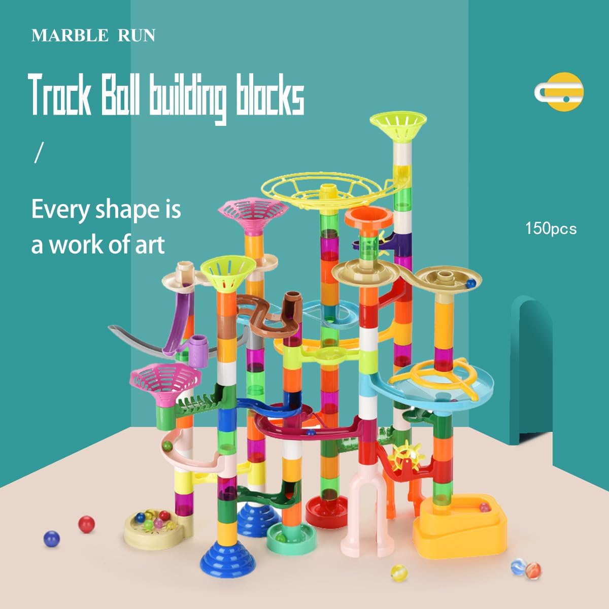 Marble Run for Kids Ages 4-8-12-150pcs Sturdy Building Toys - Amazing Fun Valentines Boys Girls Gifts - Magic Tracks - Glow in The Dark - Mindware - Marbles for Kids