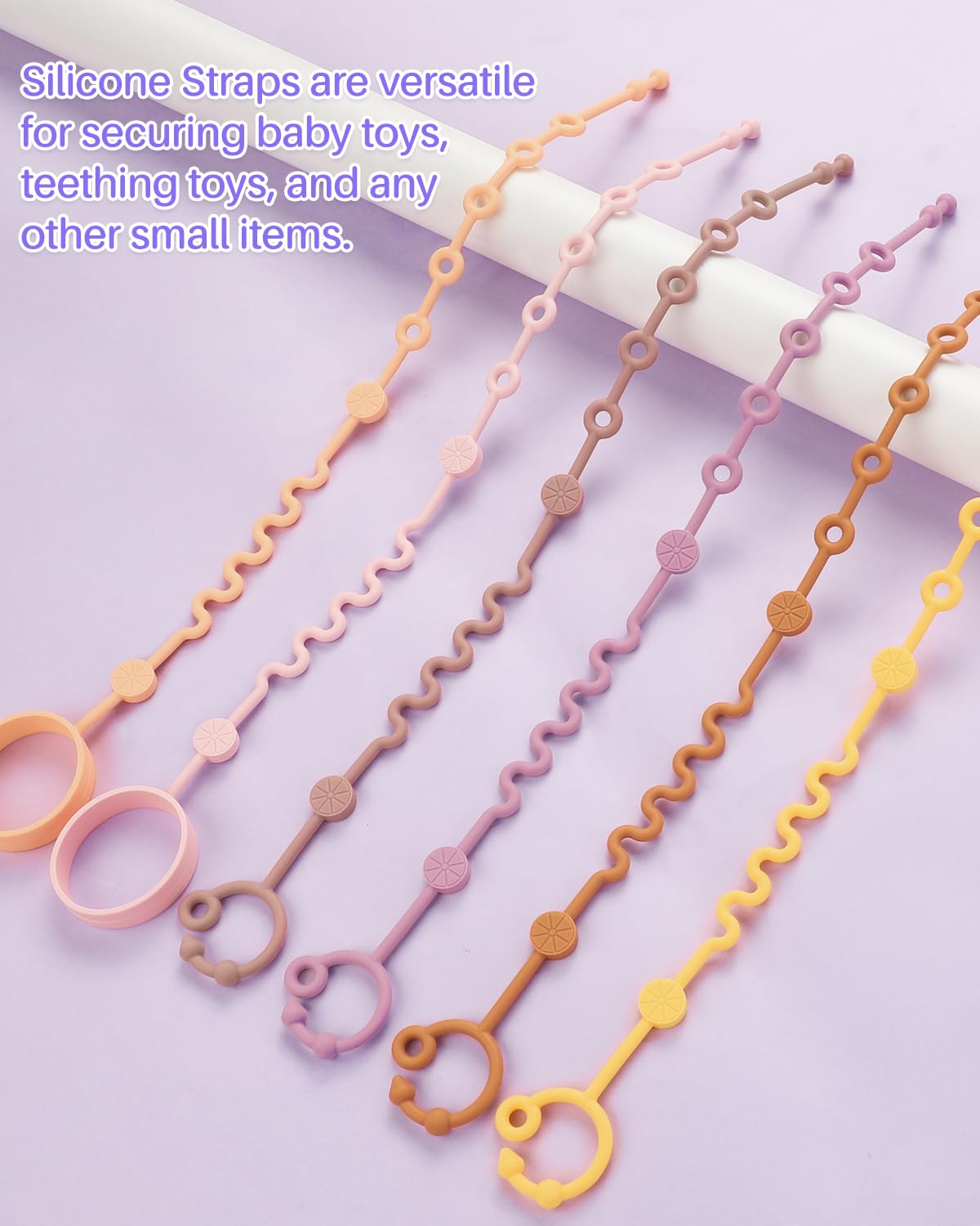 LittleHugs Toy Straps for Baby, 5pcs Adjustable Toy Holder for Stroller Accessories, Silicone Tether Pacifier Clip, No Throw Travel Essential Leash for High Chair, Car Seat (5-Pack)