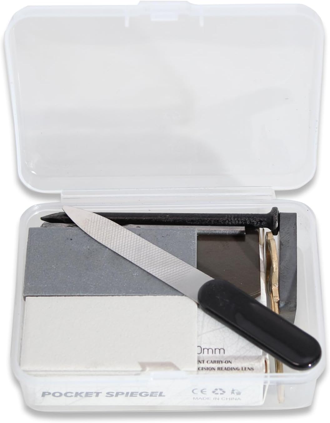 Mineral ID Kit - 7 Pieces - Includes Streak Plate, Magnet, Nail, Copper, Retractable Hand Lens, Nail File, Alloy Drill Bit for Geology Classrooms & Field Analysis