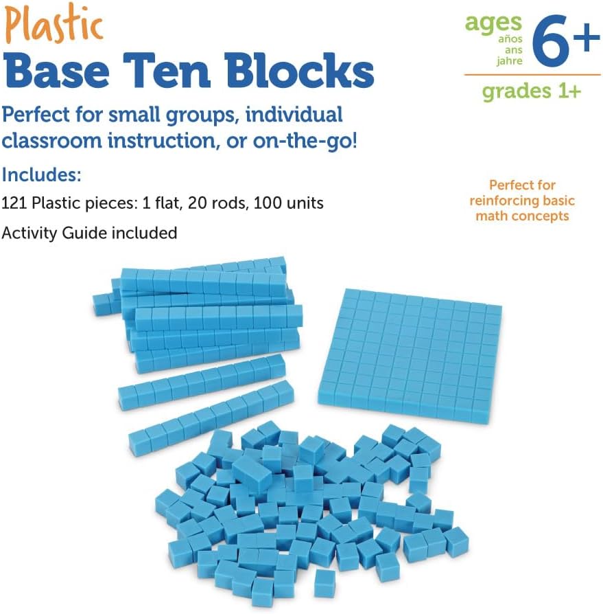 Learning Resources Base Ten Blocks Smart Pack - 121 Pieces, Ages 6+, Grades 1+, Math First Grade Games, School Supplies