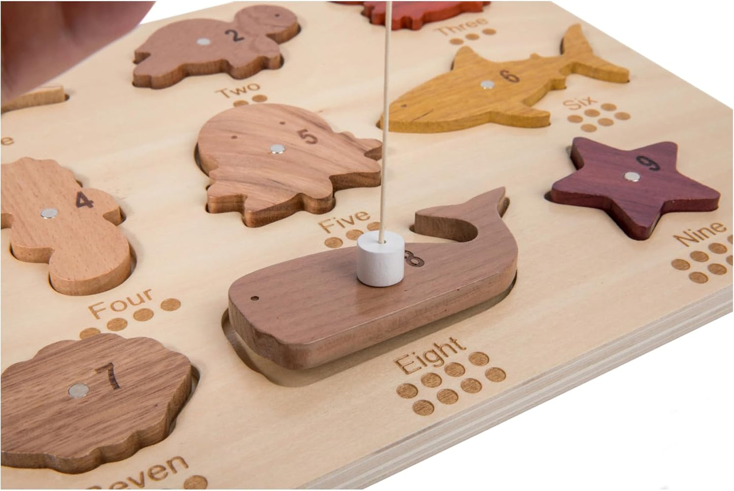 Adena Montessori Natural Wood Wooden Toy Magnetic Fishing Game, Wooden peg Puzzle 2 in 1 for Toddlers, Wooden Puzzle for 2-3 Years Old, Puzzle with Digital Ocean Animal Advanced Toys for 2 Year Old