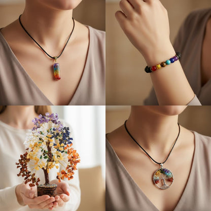 ANAYA AGATE 7 Chakra Healing Crystal Tree of Life Kit, Bracelet, Pendant, Necklace, Feng Shui Money Bonsai Tree, Positive Energy for Women, Mom, Sister and Housewarming Decoration