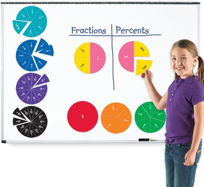 Learning Resources Double-Sided Magnetic Fraction Circles, Sticks to Whiteboard and Chalkboard, Teacher Math Classroom accessories Ages 6+