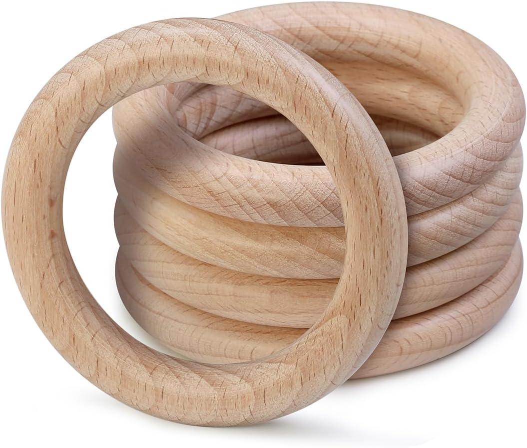 FoDau770 5pcs Natural Beech Wooden Rings, Unfinished Solid Wood Rings Heavy Duty Wood Circles, Macrame Craft Circles for Party, Home Decor & DIY Making - Outer Diameter: 3 Inch