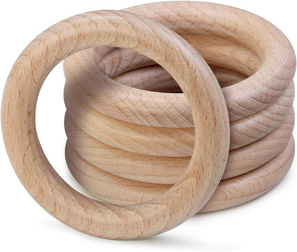 FoDau770 5pcs Natural Beech Wooden Rings, Unfinished Solid Wood Rings Heavy Duty Wood Circles, Macrame Craft Circles for Party, Home Decor & DIY Making - Outer Diameter: 3 Inch