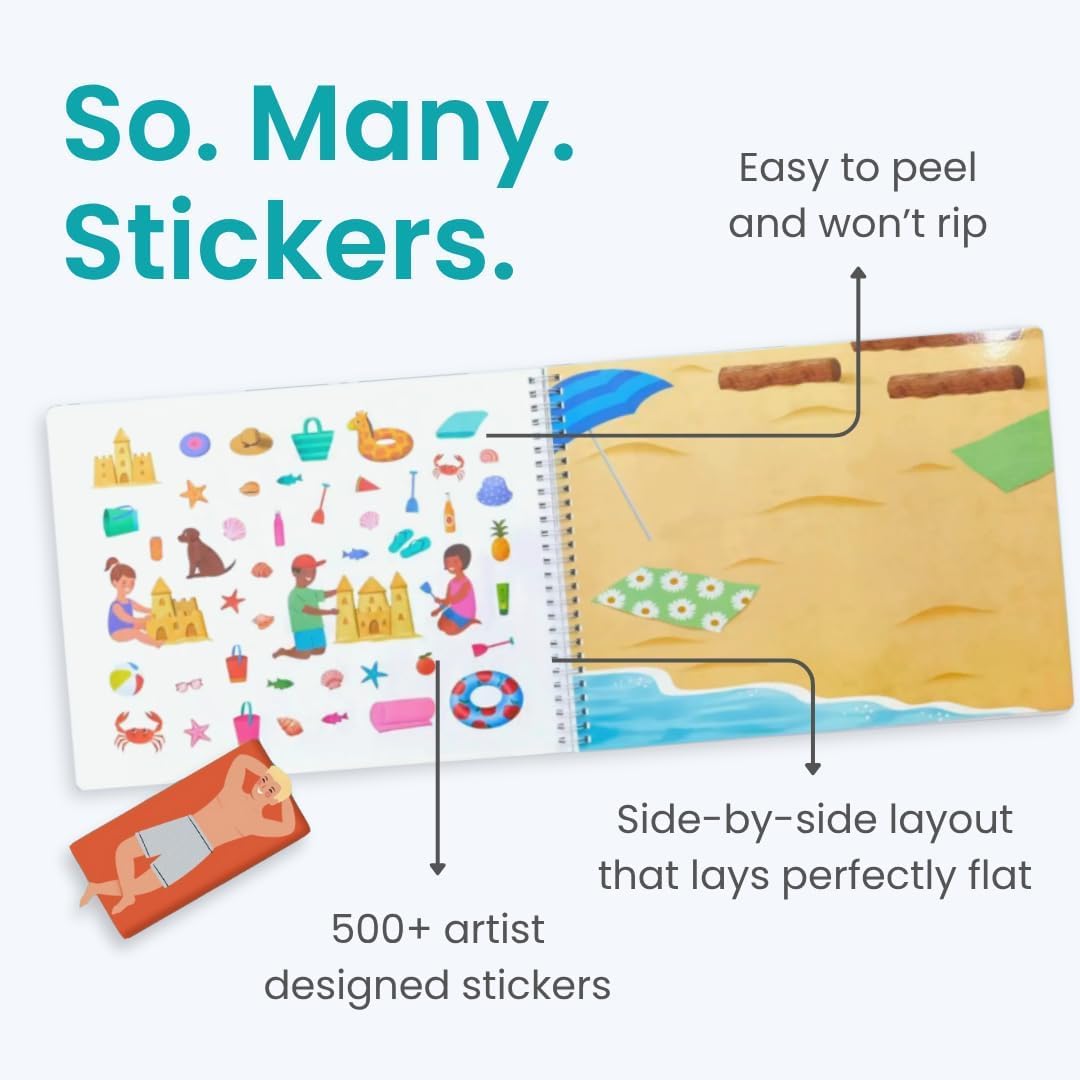Animals Habitat 500+ Kids Sticker Book by Cupkin Toddler Airplane Travel Activity Coloring and Sticker Book, Road Trip Essentials, 12 Coloring Pages + 12 Scenes for Ages 2–8 Years - Colors A