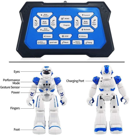 Remote Control Robot for Kids,Intellectual Gesture Sensor Programmable Robots with Infrared Controller Early Education Toys can Dance Sing Walk,Best Gift for Children (Blue/White)