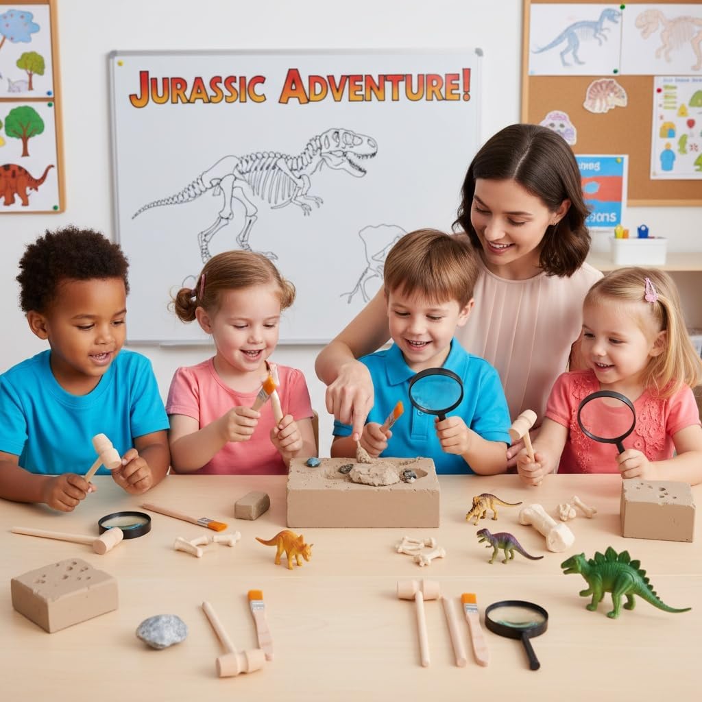 Archaeological Excavation Tools for Kids: 3 Sets Dinosaur Fossil Digging Kits with Mini Hammer Chisel Brush Scraper and Magnifier Science Kits for Dino Eggs and Gem Dig