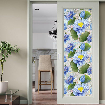Flower Stained Glass Window Film Decorative Static Cling Stickers Sun Blocking Privacy Decals for Home Car White Lily