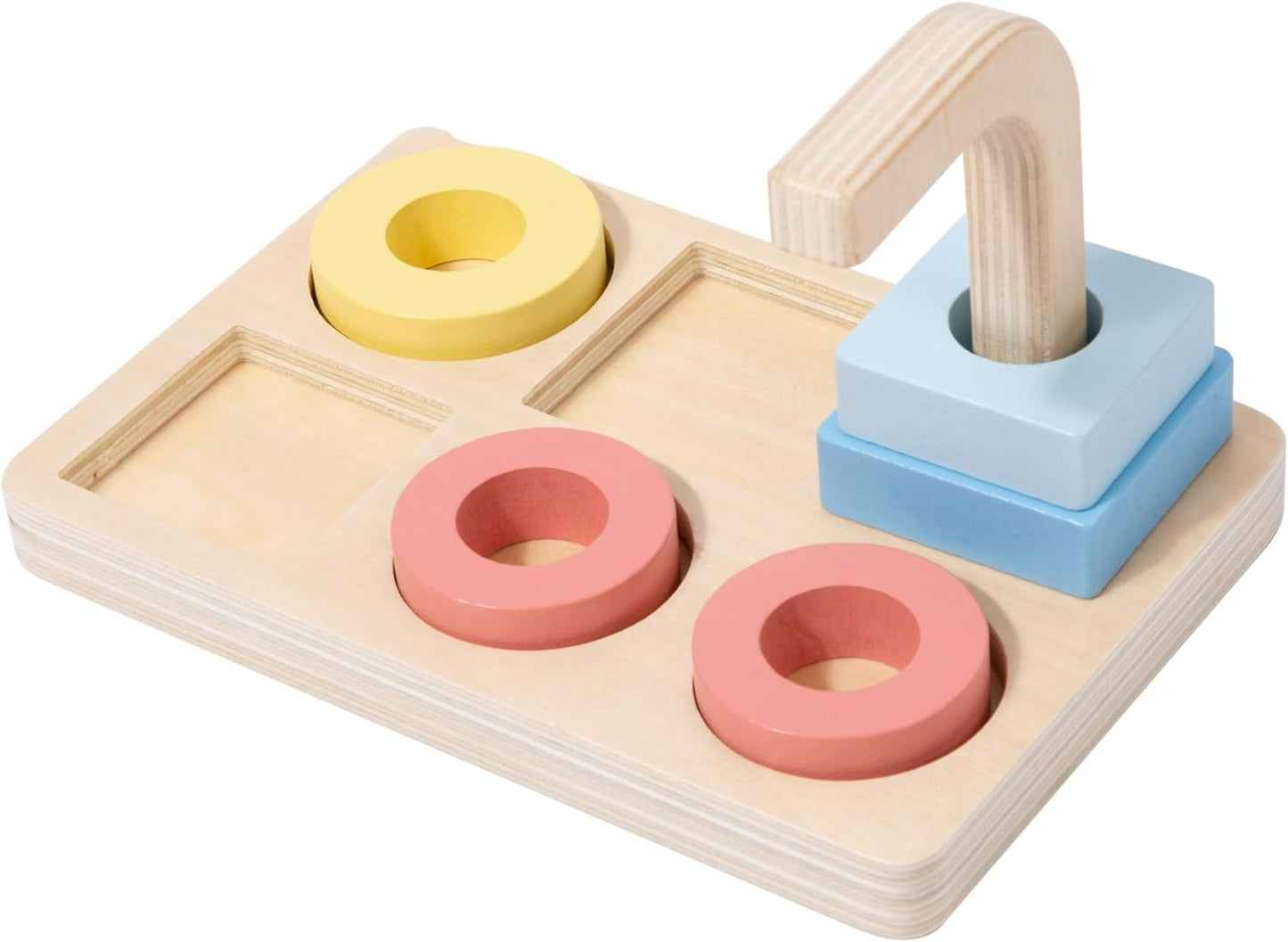 Adena Montessori Wooden Stacking and Sorting Ring,Wooden Rings on Peg,Colorful 5 Shapes on Curved Peg Horizontal Dowel Variation,Fine Motor Skills Development Toys for 1 2 3 Years Old Toddlers