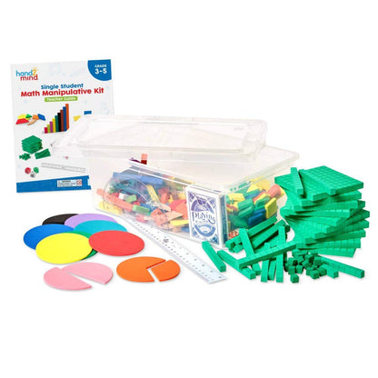 hand2mind-93538 Take Home Math Manipulatives Kit for Kids Grade K-2, with Snap Cubes, Base Ten Blocks, Cuisenaire Rods, Pattern Blocks, Color Tiles and Learning Clock, Homeschool Supplies (292 Pieces)