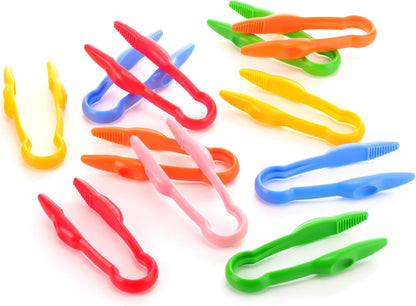 Chunful 24 Pcs Plastic Tweezers for Kid Fine Motor Toys Easy Grip Toddler Tweezers Jumbo for Craft DIY Jewelry Making Beading Family School (Green, Pink, Red, Blue, Yellow, Orange)