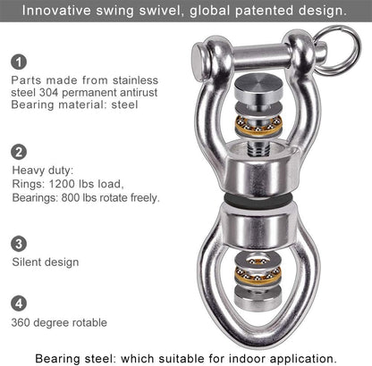 SELEWARE Silent Bearing Swing Swivel, 360° Rotational Device Hanging Accessory with Removeable Buckle for Tree Swing, Hammock Chair, Climbing Rope, Yoga, Kids Swing Swivel 1200LB Capacity, 2 Pack