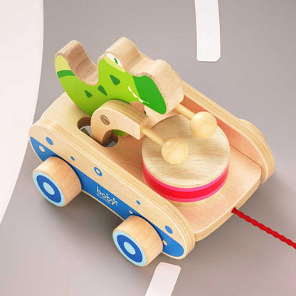 Baby Gift Wooden Toddler Pull Toy, Crocodile Drum Tapping Children's Toy, Baby dragging and Learning to Walk, Rope Traction Rope Crawling for Toddlers Ages 1+