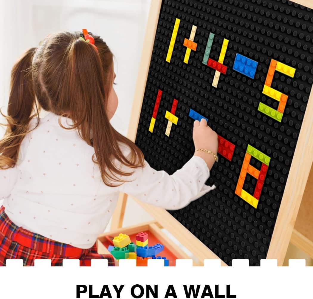 8 Pack Peel-and-Stick Building Baseplates, 10”x10” Classic Building Boards - 100% Compatible with All Major Brands of Toy Building Sets, Sturdy Stacking Play Table Top, Black