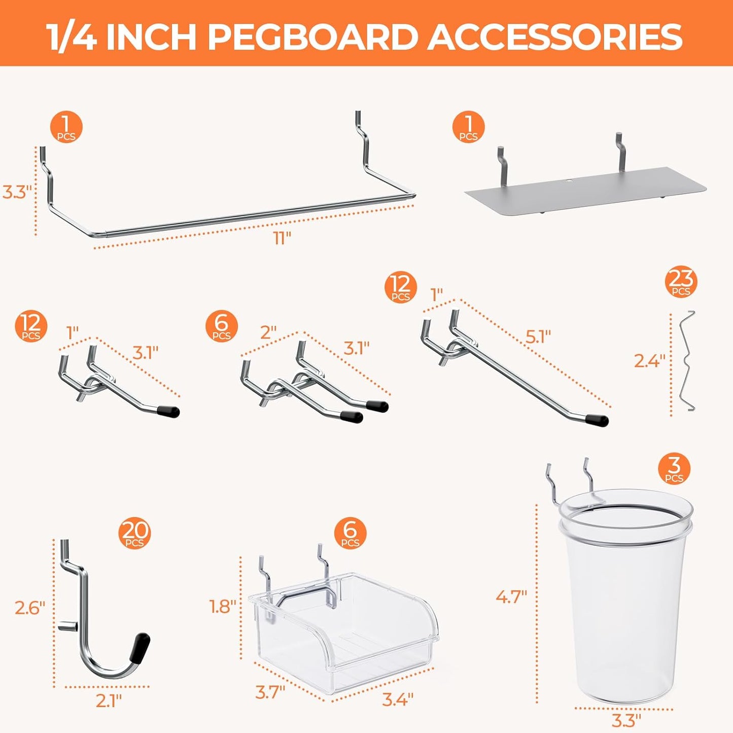 INCLY 70PCS Metal Peg Board Kit with 1/4" Pegboard Accessories, 4 Pack White Pegboard Panels, Bins, Cups and Peg Board Hooks, Paper Towel Holder, Pegboard Wall Organizer for Craft Room, Office, Sewing