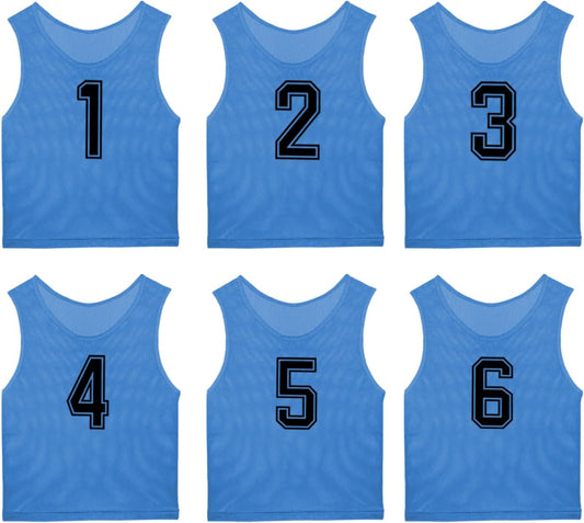 6 Pcs Pinnies Team Practice Vests with Numbers for Child Youth Teen Adult,Ideal for Soccer, Football,Basketball