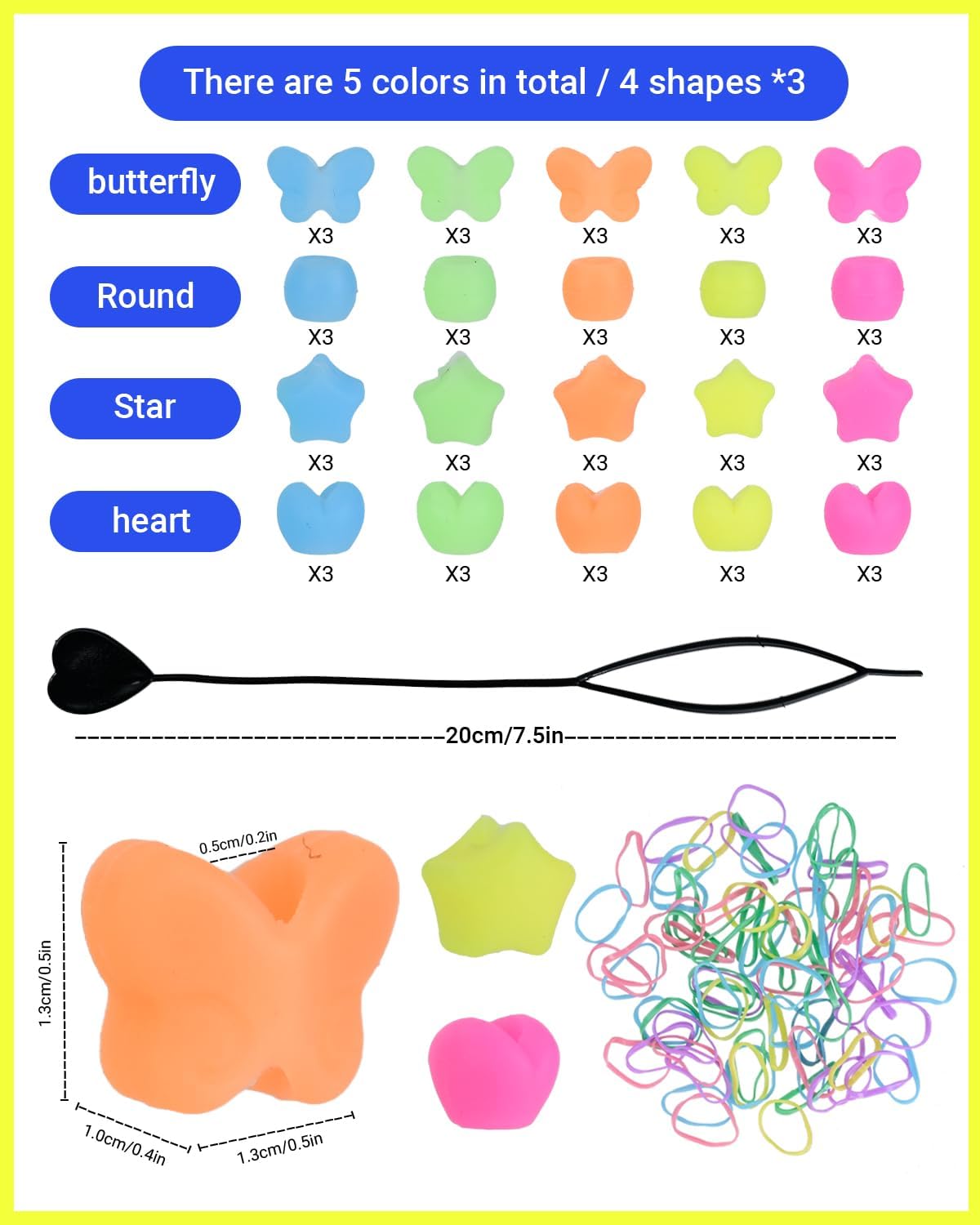 60Pcs Silicone Hair Beads for Kids Girls,5mm Colorful Soft Silicone Beads for Girls Braids Glow in The Dark Head Accessories Ties