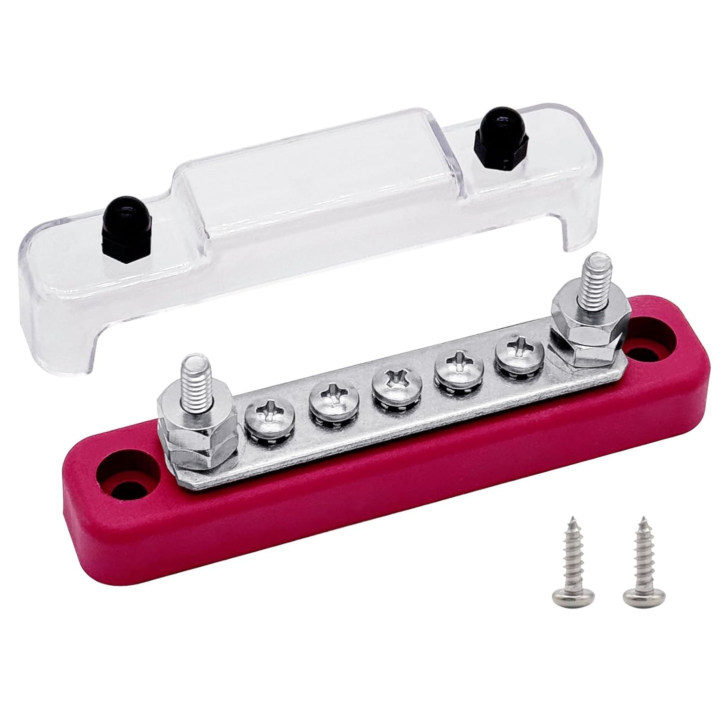 2 x #10 (M5) Studs Power Distribution Block with 5 x #8 (M4) Screws, Ampper 4.2" Bus Bar 12V Power Distribution Terminal Block Battery Busbar for Car Audio Solar (Red & Black)