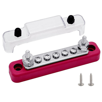 2 x #10 (M5) Studs Power Distribution Block with 5 x #8 (M4) Screws, Ampper 4.2" Bus Bar 12V Power Distribution Terminal Block Battery Busbar for Car Audio Solar (Red & Black)