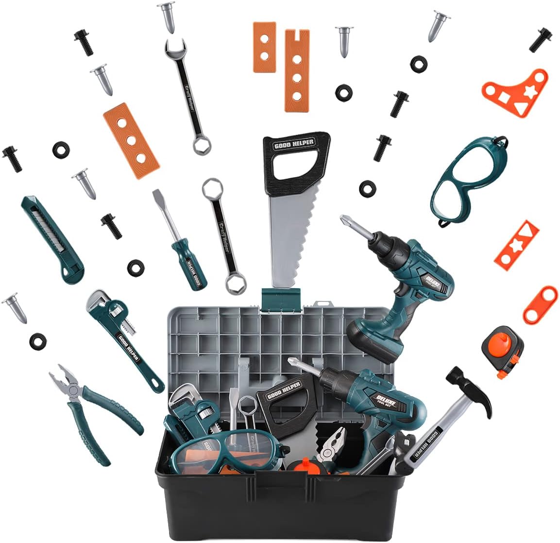 Kids Tool Set – Zealous 48 pcs Toddler Tool Set with Tool Box & Electronic Toy Drill, Pretend Play Kids Toys, Toy Construction Tools for Kids Ages 3,4,5,6,7,8 Years Old (A-Orange)