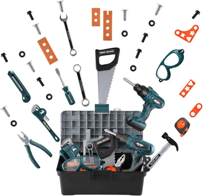 Kids Tool Set – Zealous 48 pcs Toddler Tool Set with Tool Box & Electronic Toy Drill, Pretend Play Kids Toys, Toy Construction Tools for Kids Ages 3,4,5,6,7,8 Years Old (A-Orange)