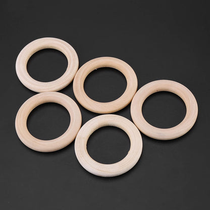 Watris Veiyi 50Pcs Natural Wood Rings, Wooden Rings for Crafts, Unfinished Wood Circles, 50mm Smooth Wooden Rings for Macrame Rings Knitting Jewelry Making