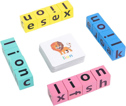 Almencla Spelling Toys Letter Spelling Block Wooden Vowel Reading Letters Toy for Boys Girls