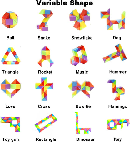 GOLDGE 24 Pack Mini Fidget Snake Cube Puzzle Toys - Party Favors & Goodie Bag Fillers for Kids & Teens - Rainbow Colors - Bulk Birthday & Back to School Gifts - Stocking Stuffers