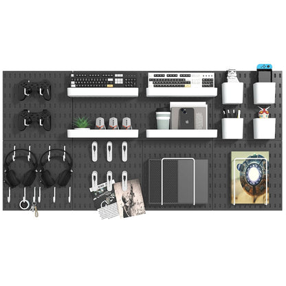 Pegboard Combination Kit, 8 Peg Boards and 30 Accessories Modular Hanging Black Pegboard for Walls, Office Wall Organizer, Keys Holder on Wall, Nursery Storage, 44"x22" Black