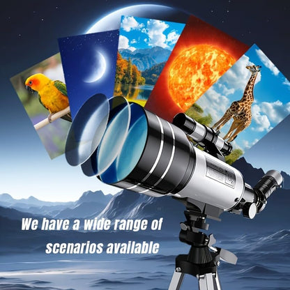 150x Telescope, 70mm Aperture Telescope, High Magnification, Portable Astronomical Telescope (White)