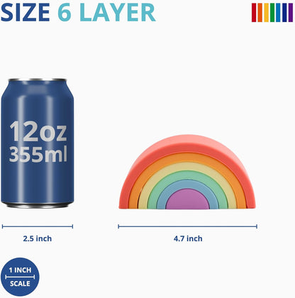 BLUE GINKGO Silicone Rainbow Stacker - Montessori Nesting Puzzle | Kids and Toddler | Stacking Sensory Toys - 7 Layers (Pastel)
