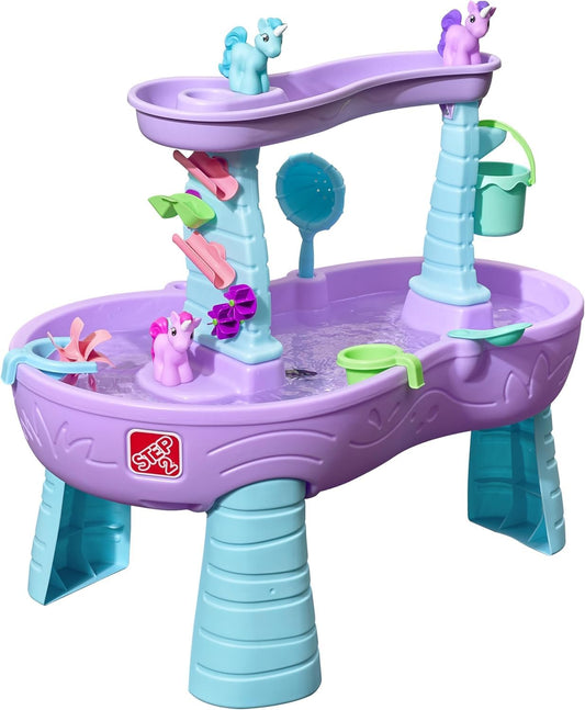 Step2 Rain Showers Splash Pond Water Table with Cover, Kids Water and Sand Activity Sensory Playset, Summer Outdoor Toys, 13-Piece Water Toy Accessories, For Toddlers 1.5+ Years Old, Blue & Green