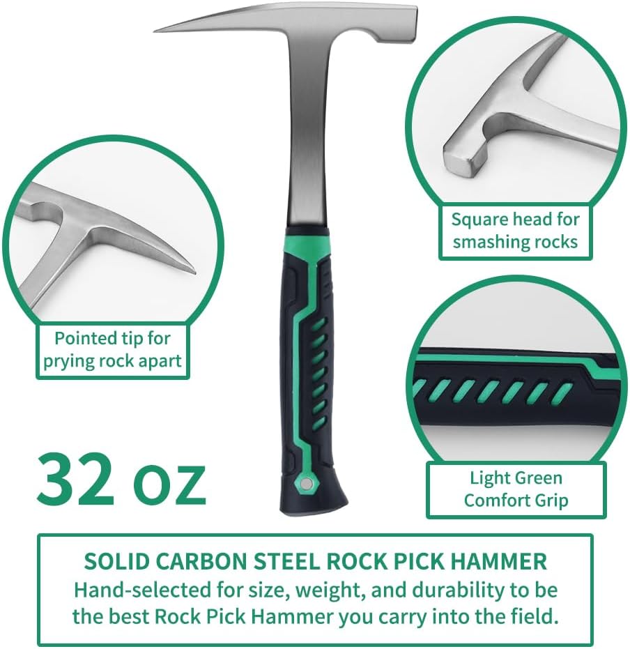 16-Piece Geological Rock Hammer Kit, Portable 32-ounce Hammer and Chisel Backpack Set, Suitable for Rock Hunting, Gold Mining,Ideal Choice for Beginners and Enthusiasts