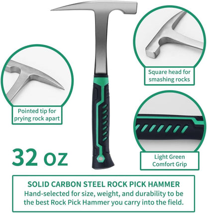 16-Piece Geological Rock Hammer Kit, Portable 32-ounce Hammer and Chisel Backpack Set, Suitable for Rock Hunting, Gold Mining,Ideal Choice for Beginners and Enthusiasts