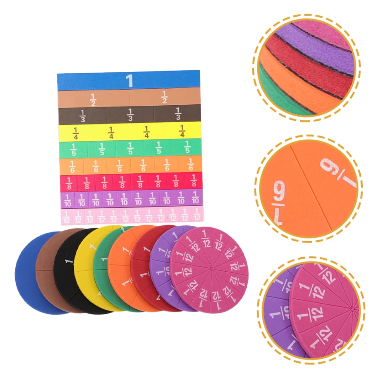NUOBESTY 2sets Magnetic Fraction Circles Math Supplies for Boys and Girls Toy Homeschool