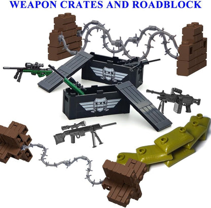 390+ Pcs Military Weapon Pack Building Blocks Toys Army Weapon Set Soldier Gear Set SWAT Accessories Kits, Camouflage Helmet Tactical Vest Shields Gatling, Compatible with Major Minifigure