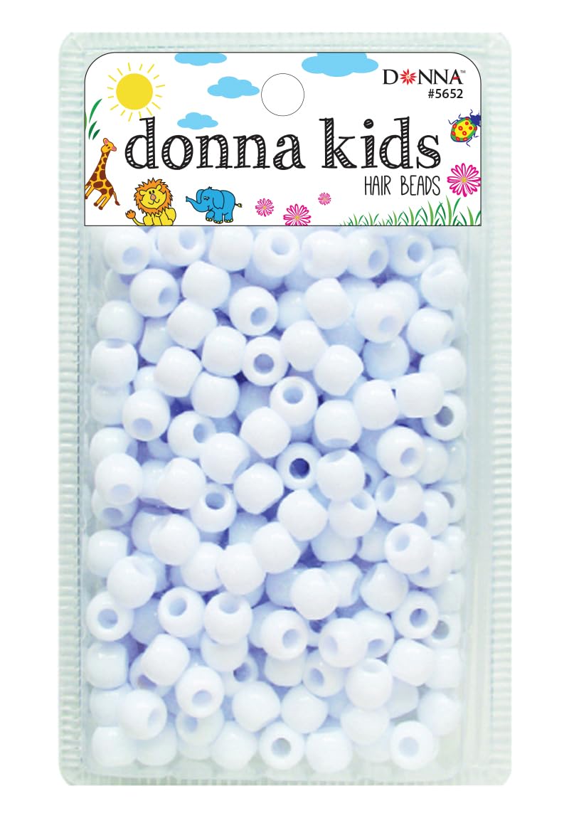 DONNA Kids Hair Beads 12 mm (170 pcs) – Clear Pearl Pony Beads with Threading Tool – Fun Braiding & Craft Accessories for Girls