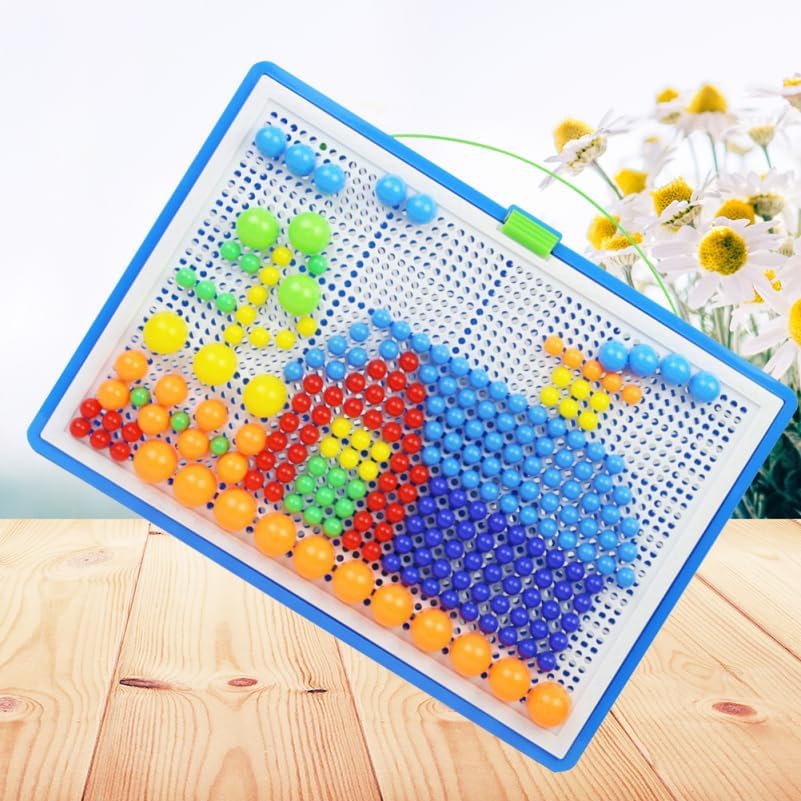 592Pcs Mushroom Nail Beads Puzzle Set Kids Educational Toy Pegboard Game for Creativity Hand Eye Coordination Safe Plastic Pieces 10.8X7.5 Inch
