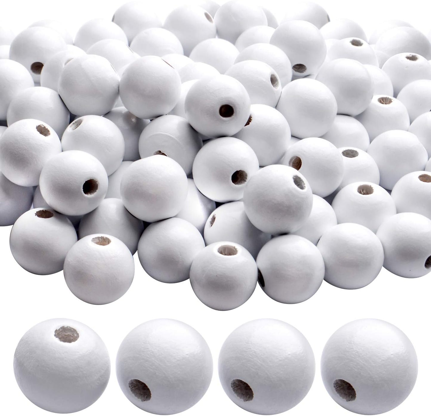 Aylifu Round Wooden Beads, 50 pcs 25mm Natural Unfinished Wooden Spacers for DIY Crafts Jewelry Making, White, Hole: 5mm